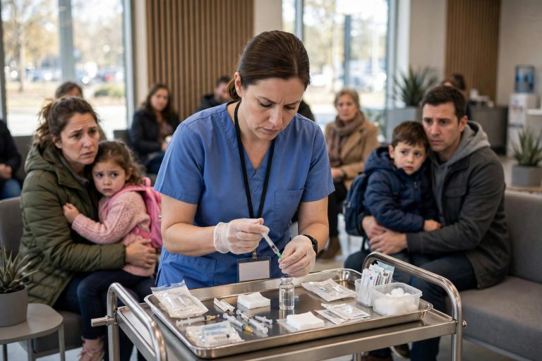 Measles Is Surging in the United States — and Health Officials Say It Is Getting Worse Nurse preparing a measles vaccine at a US public health clinic as families wait